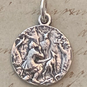St Hubert / St Roch Medal - Sterling Silver Antique Replica - Patron of hunters & dogs