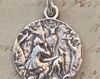 St Hubert / St Roch Medal - Sterling Silver Antique Replica - Patron of hunters & dogs