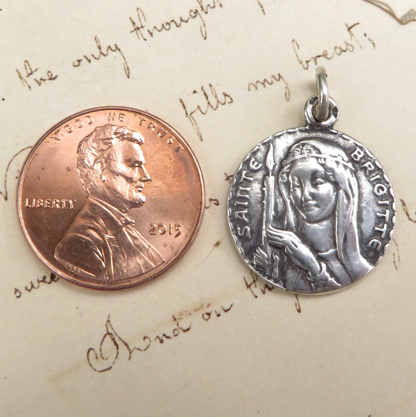 Médaille Sainte Brigitte De Suède – Laiton Plaqué Argent, 18 Mm, Fabriquée En Italie, Avec Boîte - 3