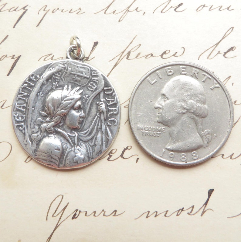 St Joan of Arc Battle Flag Medal Sterling Silver Antique Replica Patron of strong women, soldiers and France image 3