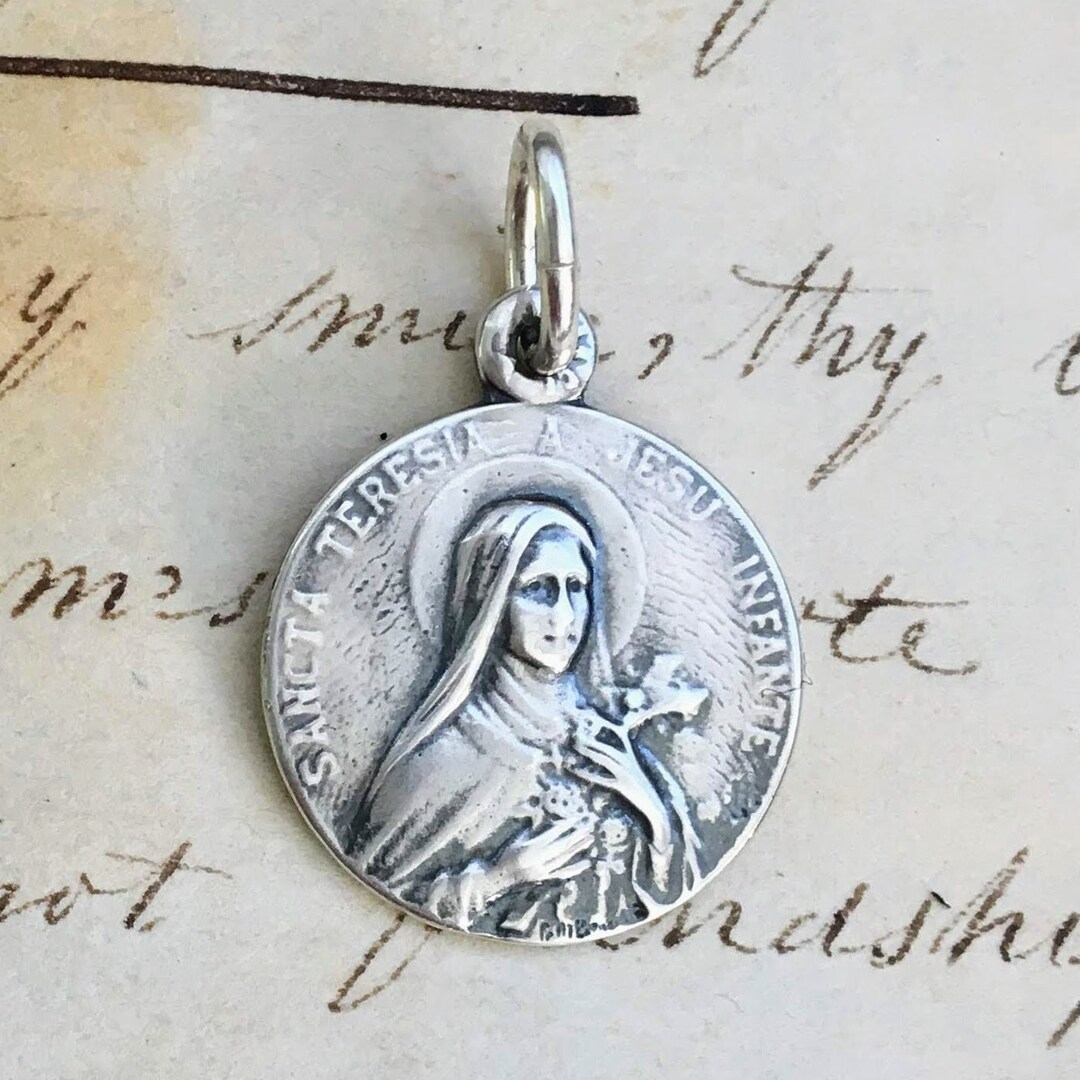 St Therese of Lisieux Small Medal Sterling Silver Antique Replica