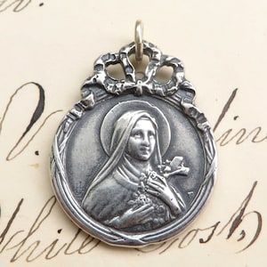 St Therese of Lisieux Medal - The Little Flower - Sterling Silver Antique Replica
