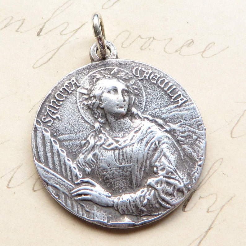 St Cecilia Medal - Patron of Girls and Musicians - Sterling Silver ...
