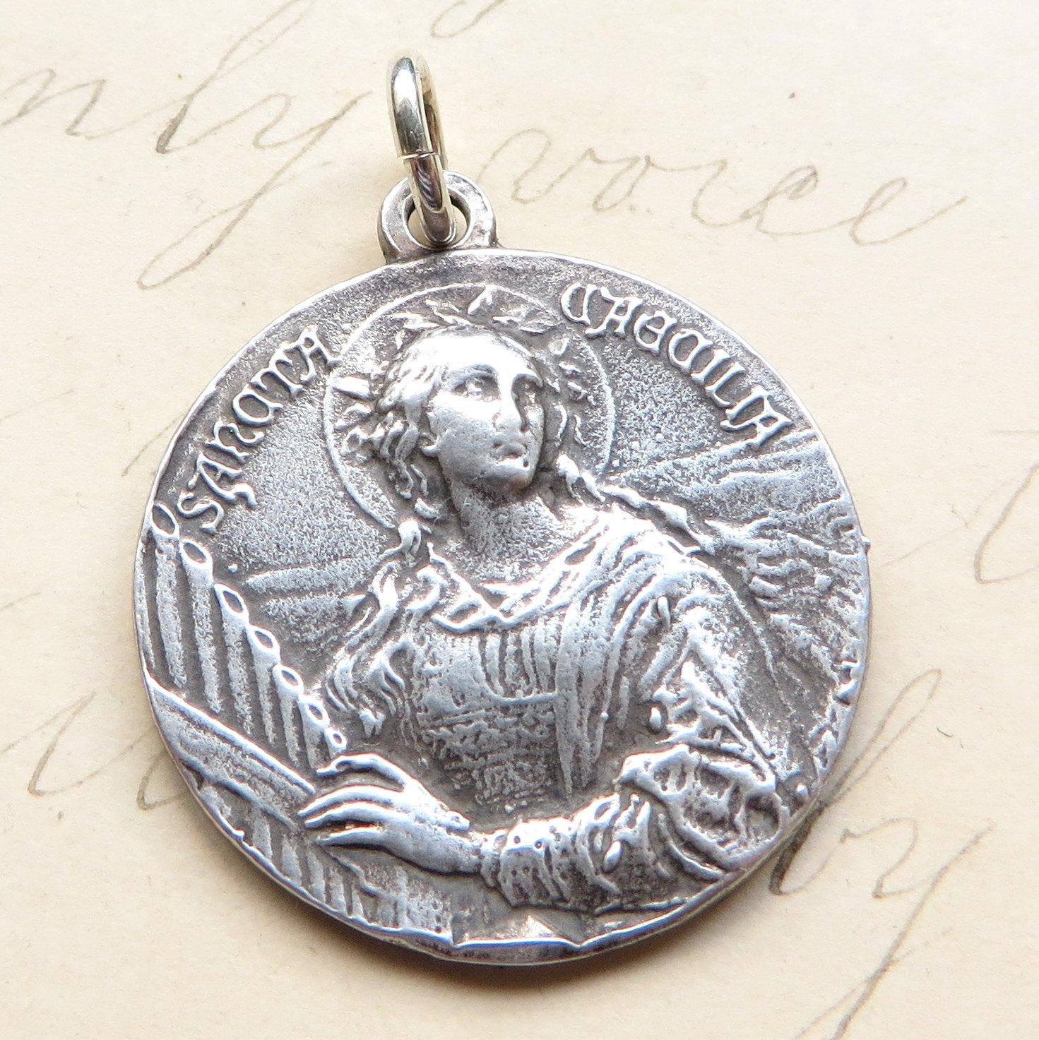 St Cecilia Medal - Patron of Girls and Musicians - Sterling Silver ...
