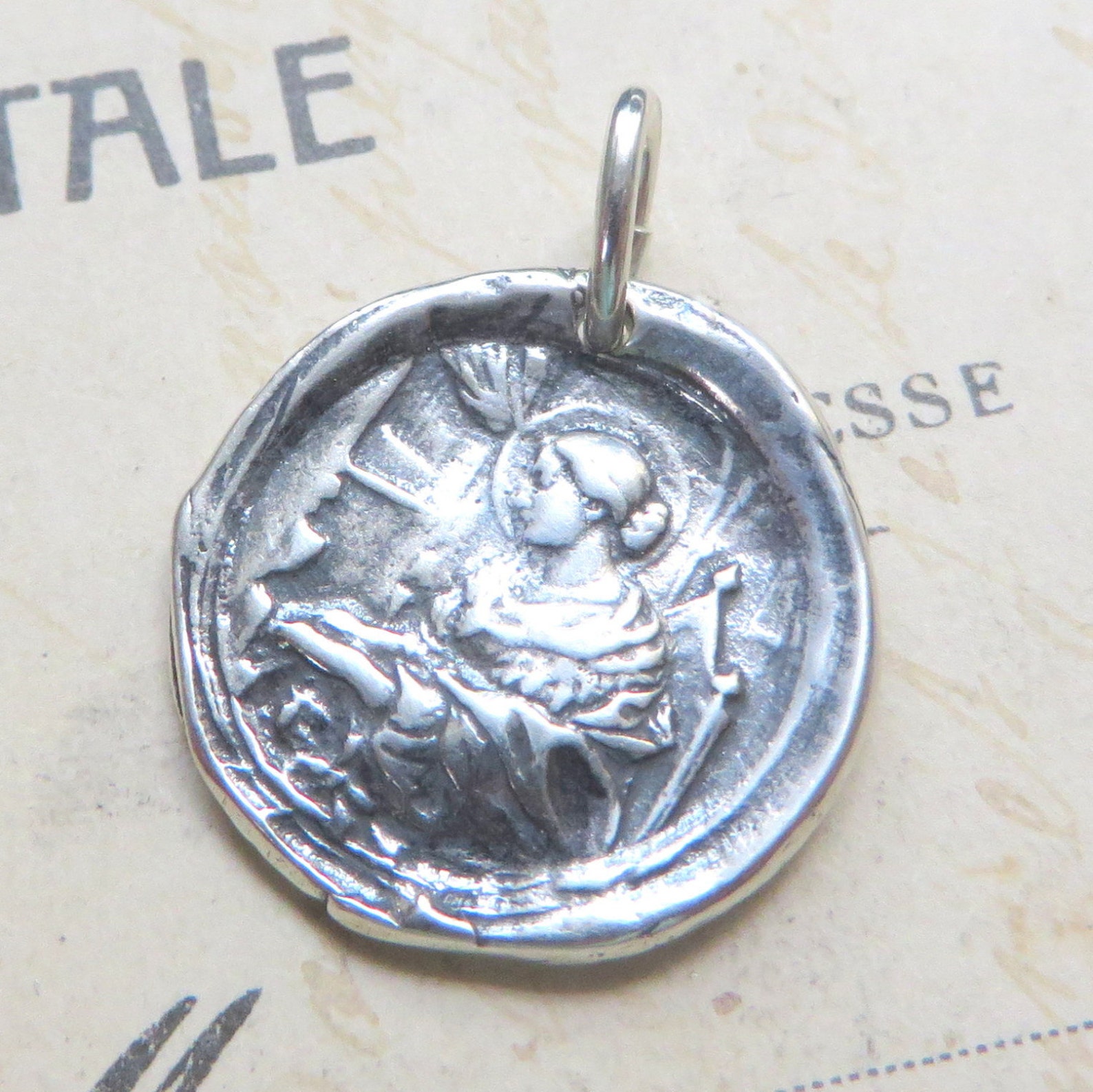 St Cecilia Wax Seal Medal - Sterling Silver Antique Replica - Patron of ...