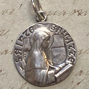 St Bridget of Sweden Medal - Patron of widows - Sterling Silver Antique Replica