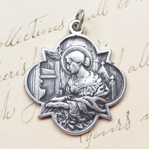 St Cecilia Medal - Sterling Silver Antique Replica - Patrons of girls, musicians, poets, engaged couples