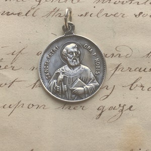 St Peter / Our Lady of Good Counsel Medal - Patron of papacy, fishermen, butchers - Sterling Silver Antique Replica