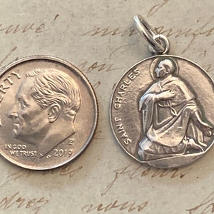 St Charles Borromeo Medal Sterling Silver Antique Replica Patron of catechists, seminarians and against intestinal disorders image 3