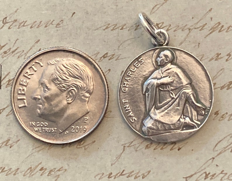 St Charles Borromeo Medal Sterling Silver Antique Replica Patron of catechists, seminarians and against intestinal disorders image 3