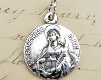 St Catherine of Alexandria Medal - Sterling Silver Antique Replica - Patron of lawyers, nurses, teachers