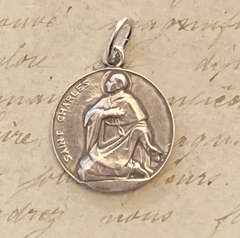 St Charles Borromeo Medal Sterling Silver Antique Replica Patron of catechists, seminarians and against intestinal disorders image 1