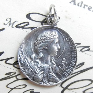 St Philomena Medal in Fine Silver - Hand Cast Vintage Reproduction - Patron of children and invoked against infertility