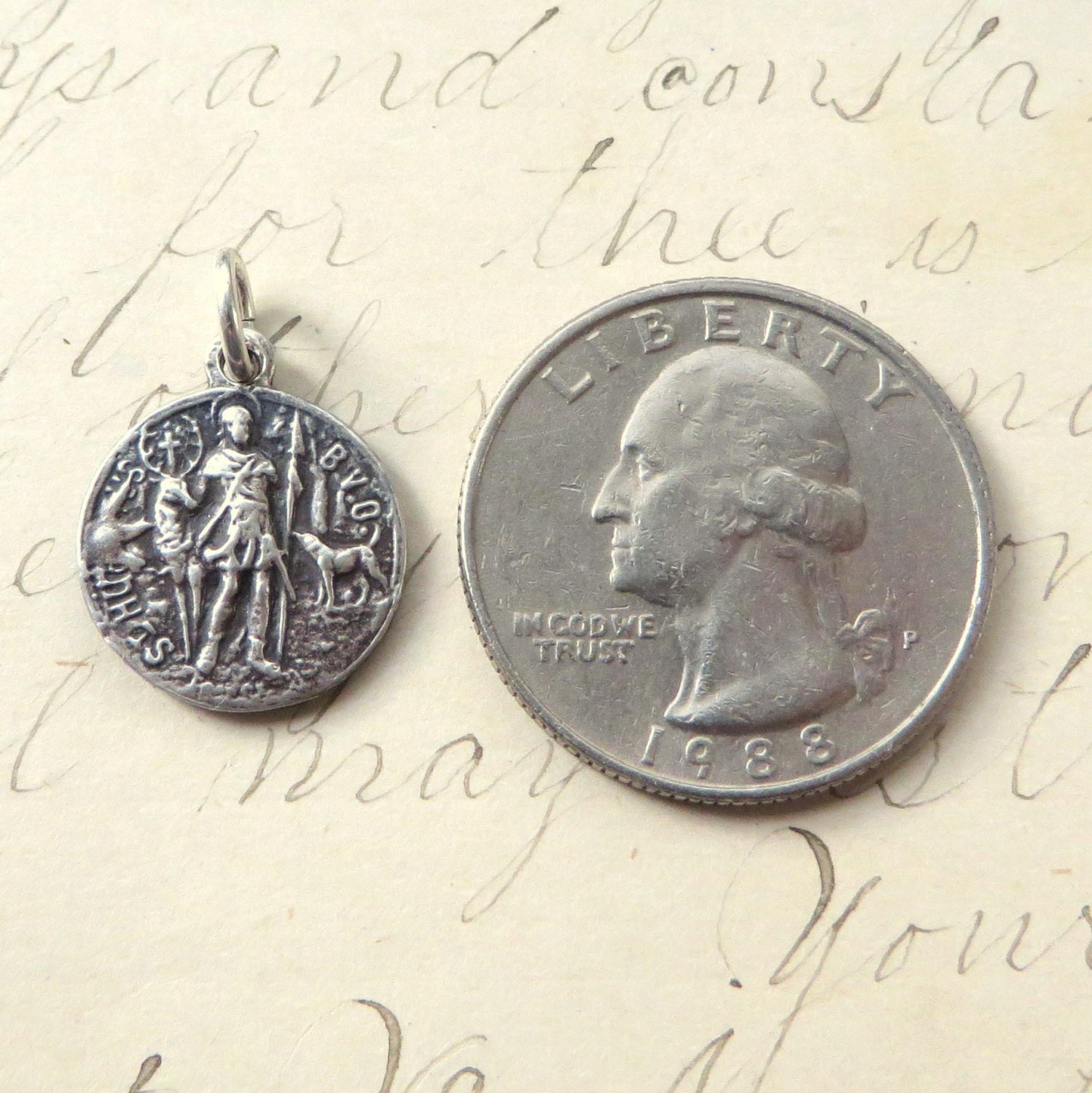 Médaille Pendentif XXème, Saint Hubert Et Saint Roch, Argent Plaqué, France