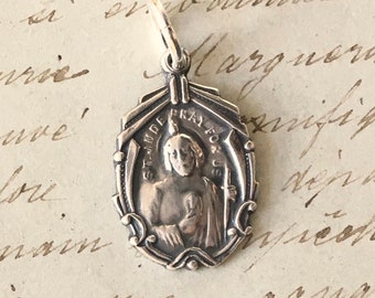 St Jude Thaddeus Medal - Sterling Silver Antique Replica - Patron of lost causes, desperate situations and hospital workers