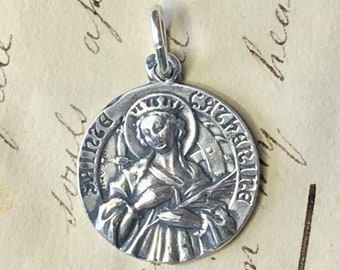 St Catherine of Alexandria Medal - Sterling Silver Antique Replica - Patron of lawyers, nurses, teachers