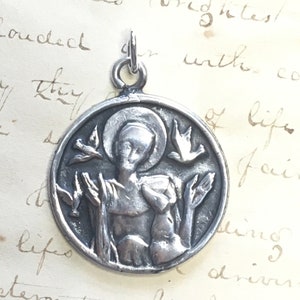 Médaille de Saint François d'Assise - Réplique antique en argent sterling - Protecteur des animaux et de l'environnement