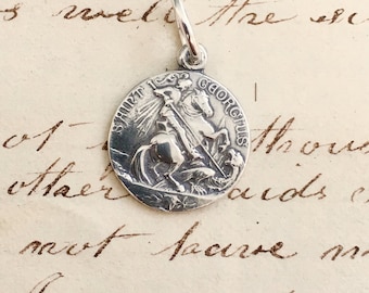 St George Medal - Sterling Silver Antique Replica - Patron of horseback riders, skin diseases, and England