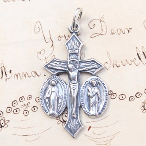 Crucifix with Jesus, Mary and Joseph- Sterling Silver Antique Replica