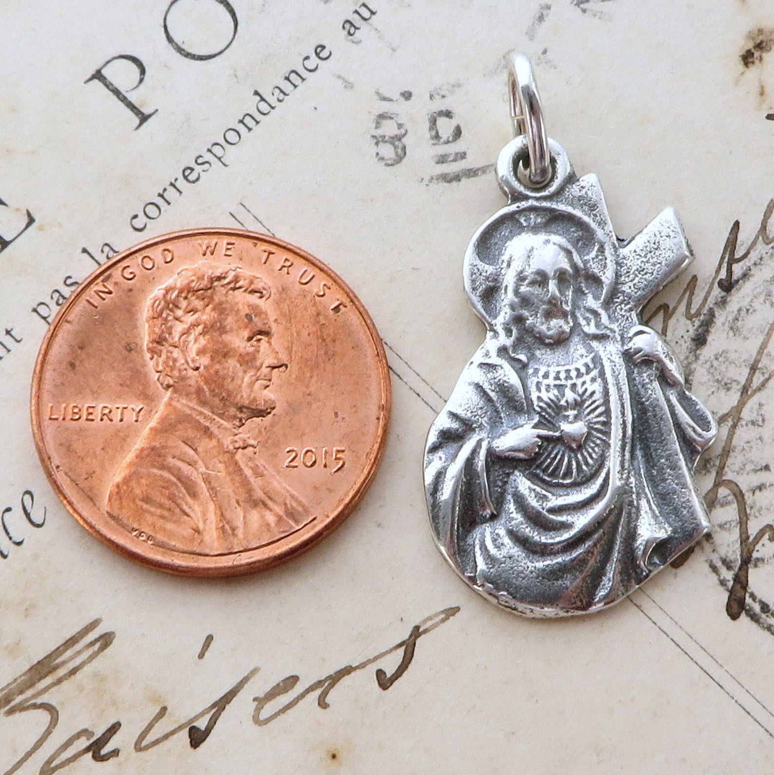 Figural Sacred Heart of Jesus Medal - Sterling Silver Antique Replica ...