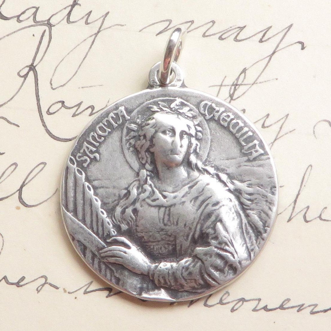 St Cecilia Medal - Patron of Girls and Musicians - Sterling Silver ...