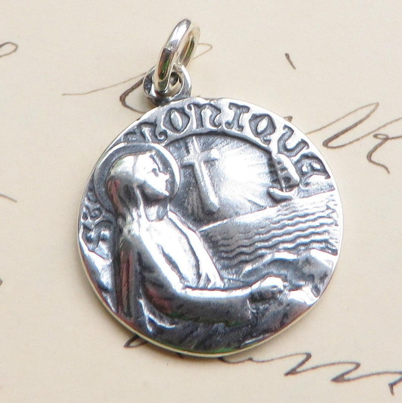 St Monica Medal Sterling Silver Antique Replica Patron of mothers, difficult children & alcoholics image 2