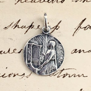 St Cecilia Medal - Sterling Silver Antique Replica - Patrons of girls, musicians, poets, engaged couples