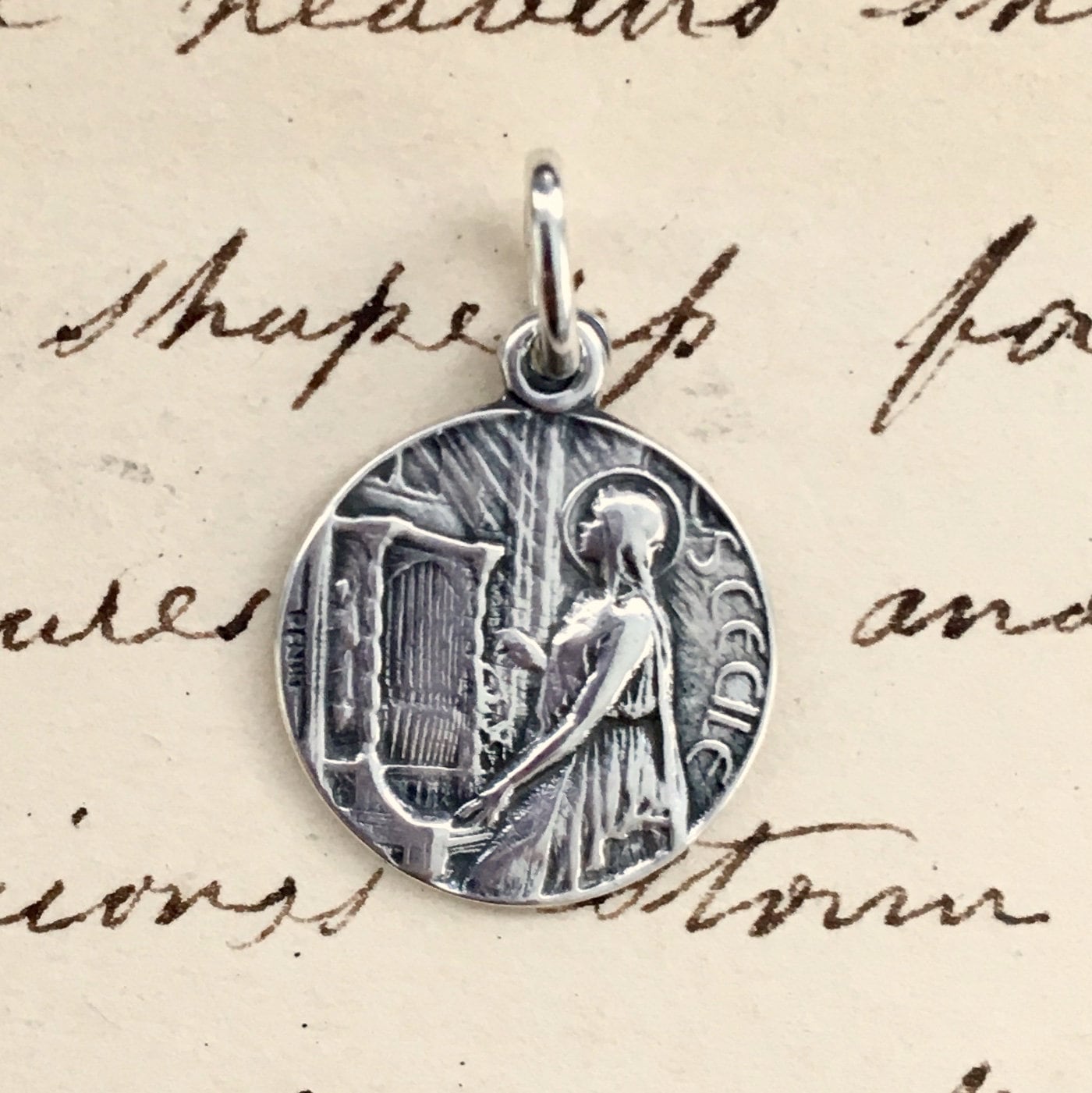 St Cecilia Medal - Sterling Silver Antique Replica - Patrons of Girls ...