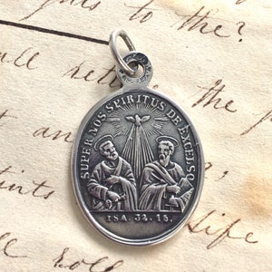 Confirmation Medal with St Peter and St Paul - Sterling Silver Antique Replica