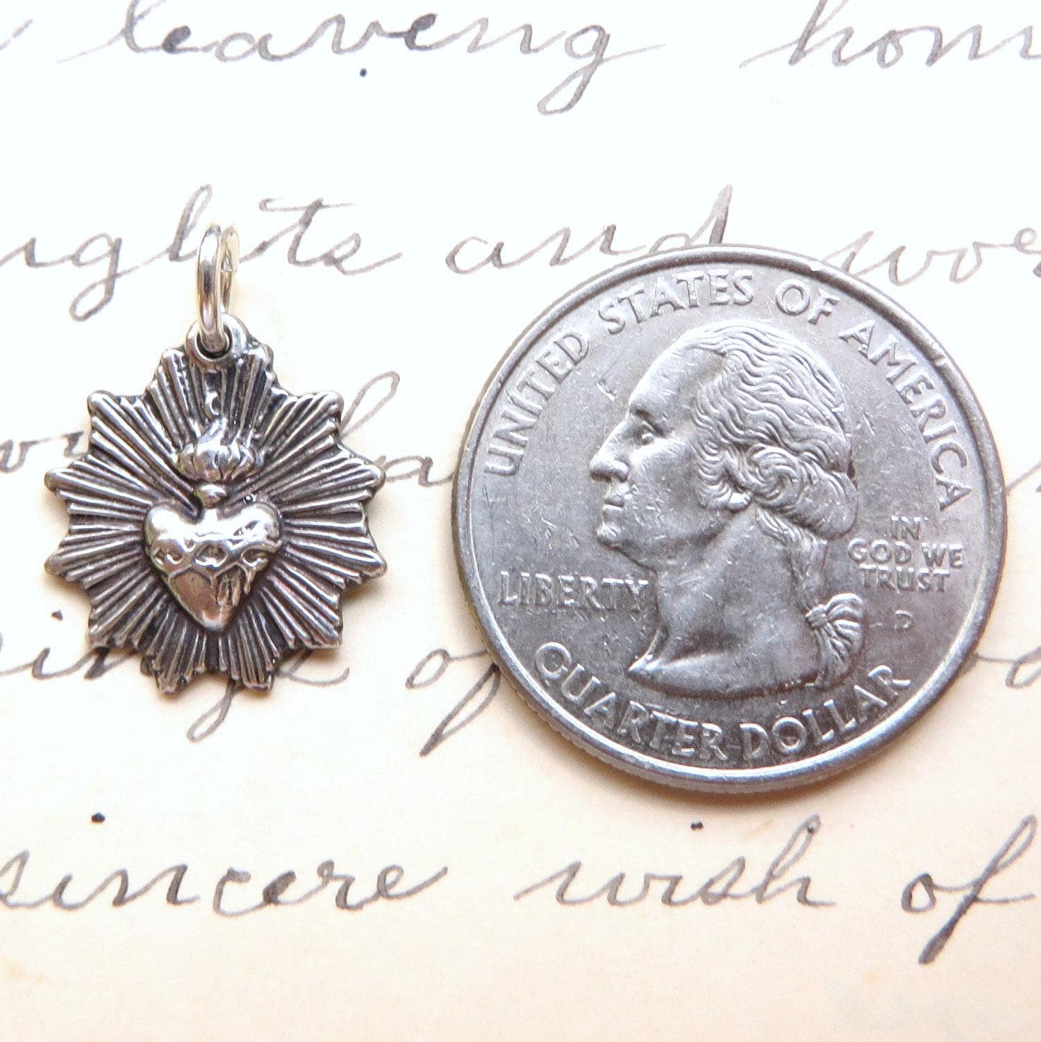 Radiant Sacred Heart of Jesus Medal - Sterling Silver Antique Replica ...