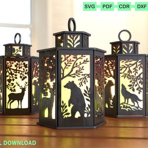 Forest Animals Lamp Night Light Lantern Decoration SVG Laser