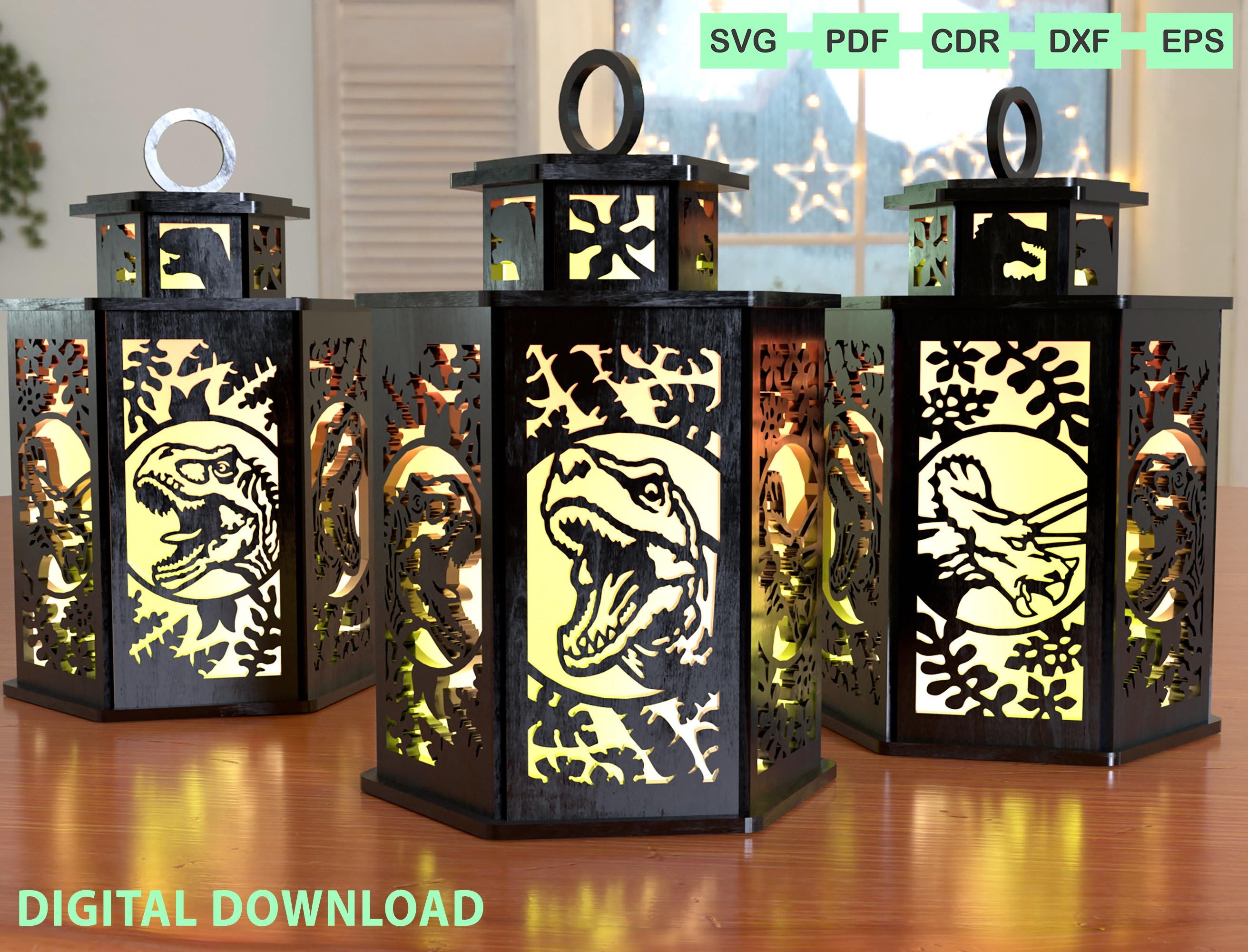 Dinosaur Lamp Night Light Lantern Decoration SVG Laser, Dino Lantern SVG Download