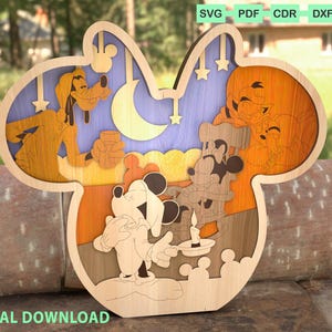 Multilayer Magical Kingdom Art svg, Mouse Head Scene Art svg, Layer Art Piece