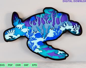 Turtle Multilayer Svg, Turtle Cut File, 3D layer Turtle Laser Svg