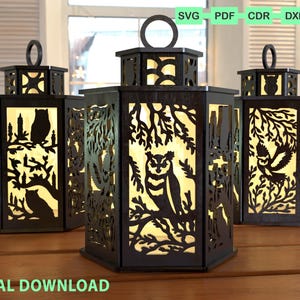 Owl Lamp Night Light Lantern Decoration SVG Laser