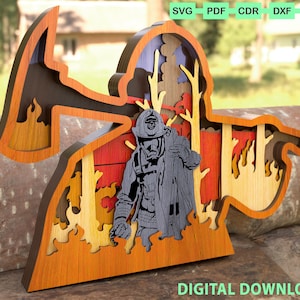 Firefighter 3D, Multilayer SVG, Laser ready files - 8 Layer