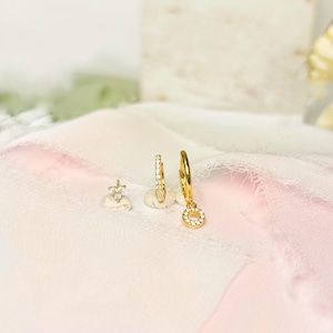 Earring Circle Set by Sahara Sand • Set of 3: Ear Climber • Silver Jewelry • Gift for Her• Dainty Hoop Earrings • Silver Jewelry CZ
