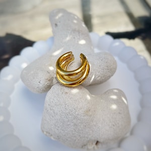 Lot de 3 gros brassards d'oreilles, pour oreilles non percées, épais, plaqué or 18 carats, ne ternit pas, imperméable, hypoallergénique