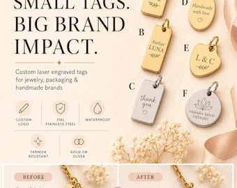 Custom Laser Engraved Tags, Logo Charms, 316L Stainless Steel Jewelry Findings