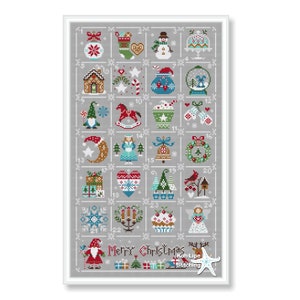 Merry Christmas Cross stitch, Christmas Advent Calendar, Merry Christmas pattern, Advent pdf pattern