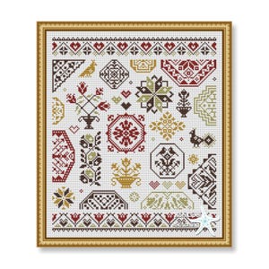 Quaker Flowers and Birds Cross Stitch Pattern: Antique Style Sampler Primitive (PDF Pattern)