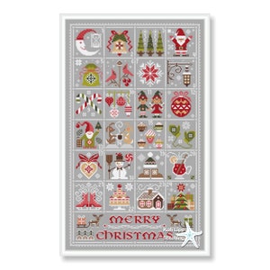 Kreuzstichmuster, Weihnachts-Adventskalender, Frohe Weihnachten Muster, Einfaches PDF Muster