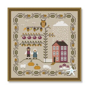 Cross stitch sampler, Autumn Sampler, Primitive pdf pattern