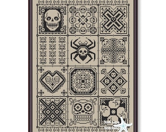 Skull Cross stitch sampler, Halloween pattern PDF, Skull pattern, Halloween ornament