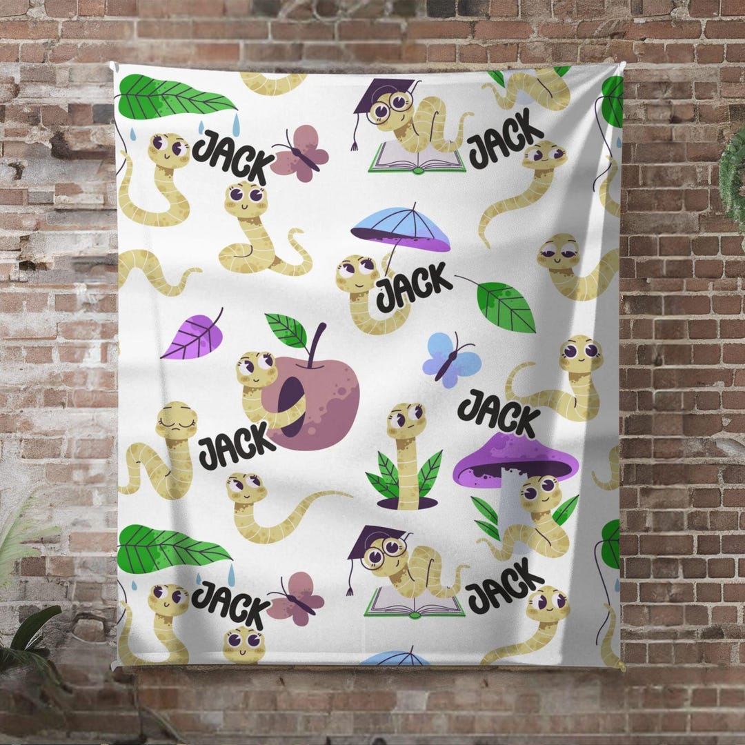 Personalized Blanket With Cute Worm Design - Childs Room Decor ...