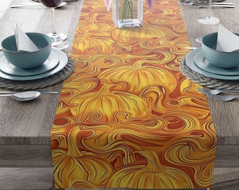 Fall Table Runner Pumpkin Seasonal Dining Room Decor Thanksgiving, Harvest & Holiday Tabletop Accent