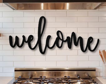 Metal Welcome Sign: Modern Cursive Farmhouse Wall Decor