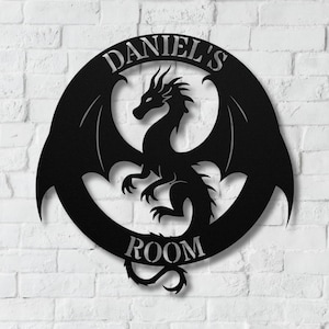 Personalized Dragon Metal Sign: Custom Fantasy Wall Art, Mythical Creature Décor