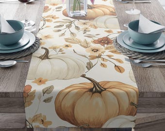 Pumpkin Floral Table Runner: Autumn Harvest Farmhouse Decor