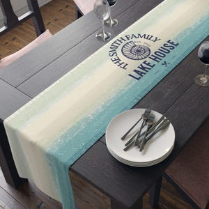 Personalized Cotton Table Runner, Coastal Beach House Decor, Custom Name Linen Runner, Nautical Dining Table Accessory, Summer Hostess Gift